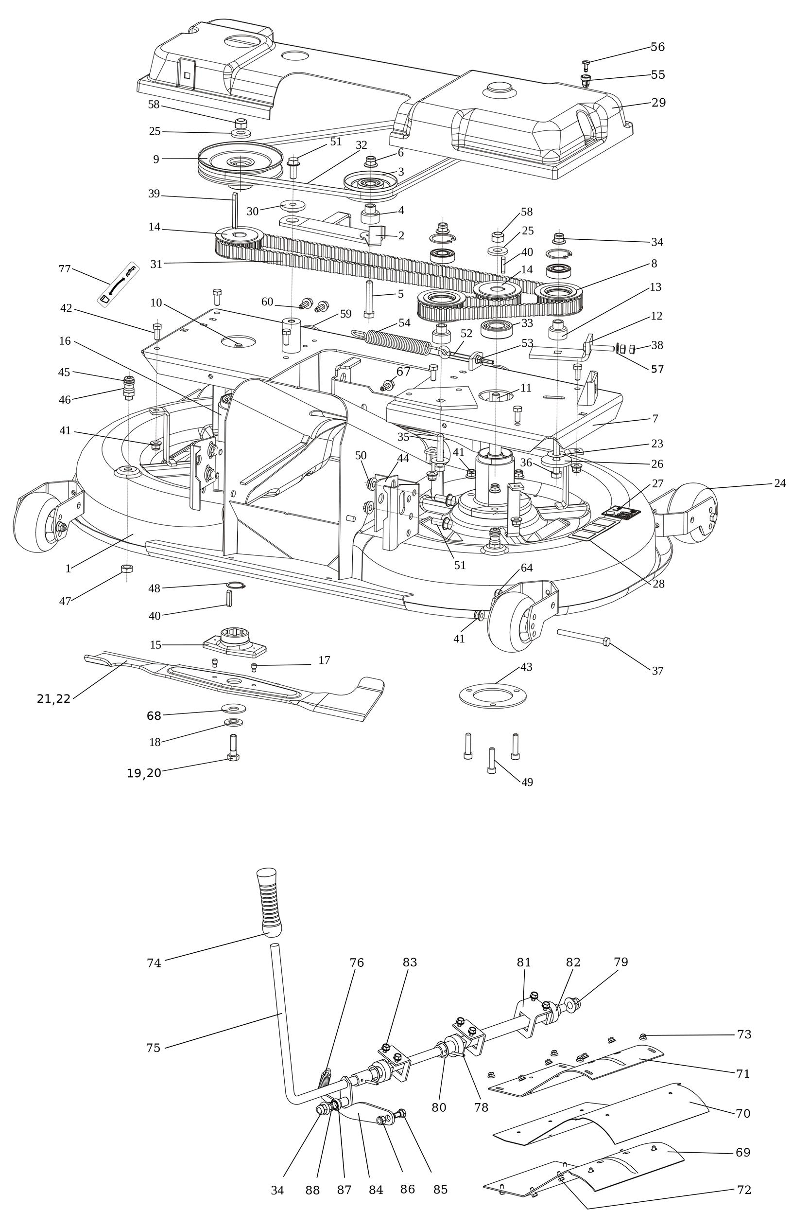 Vue éclatée OM 106/24 KH 4X2 HD (K2400AVD V-Twin - EURO5) Cat. 2023
