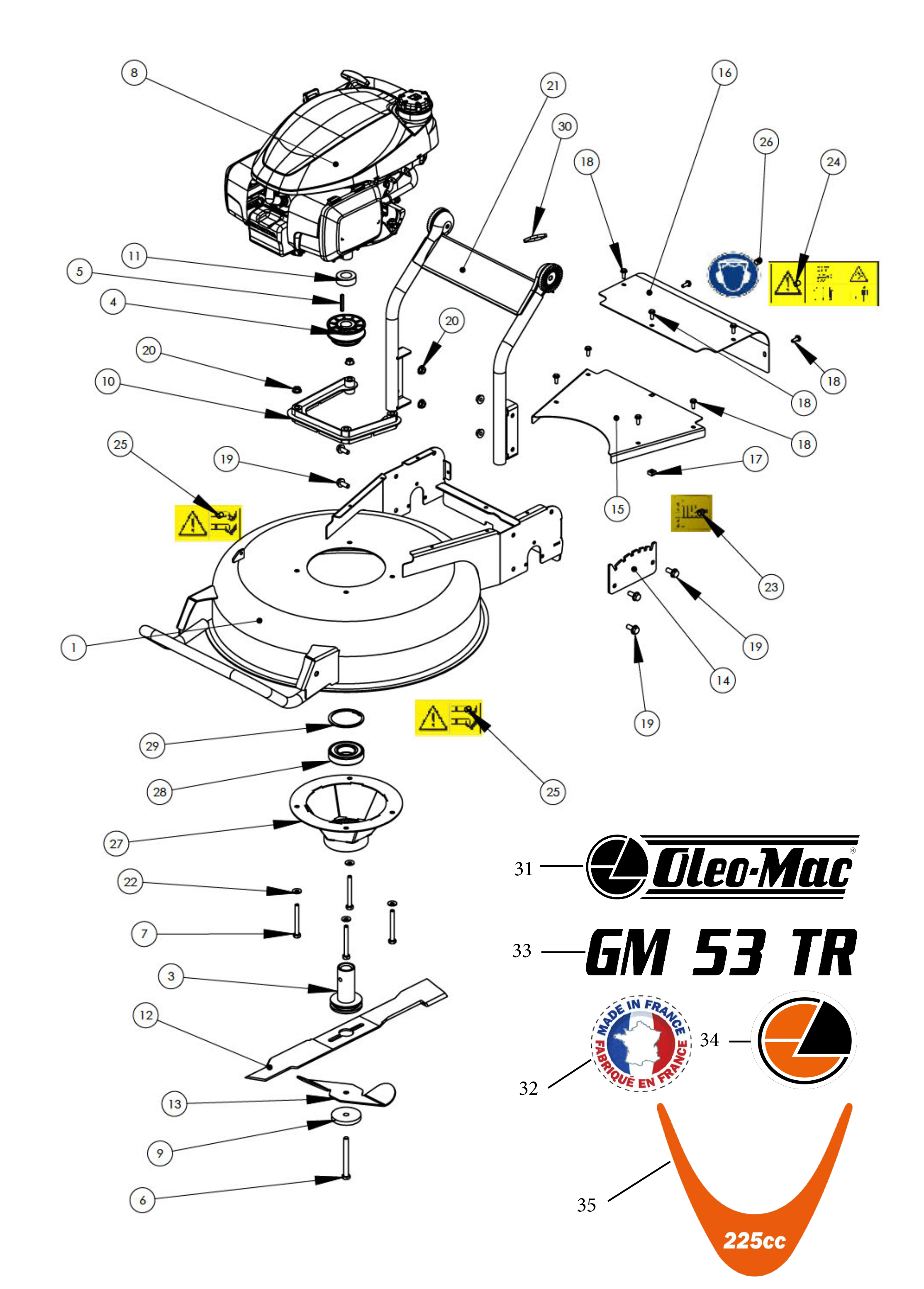 Vue éclatée GM 53 TR / RATO RV225